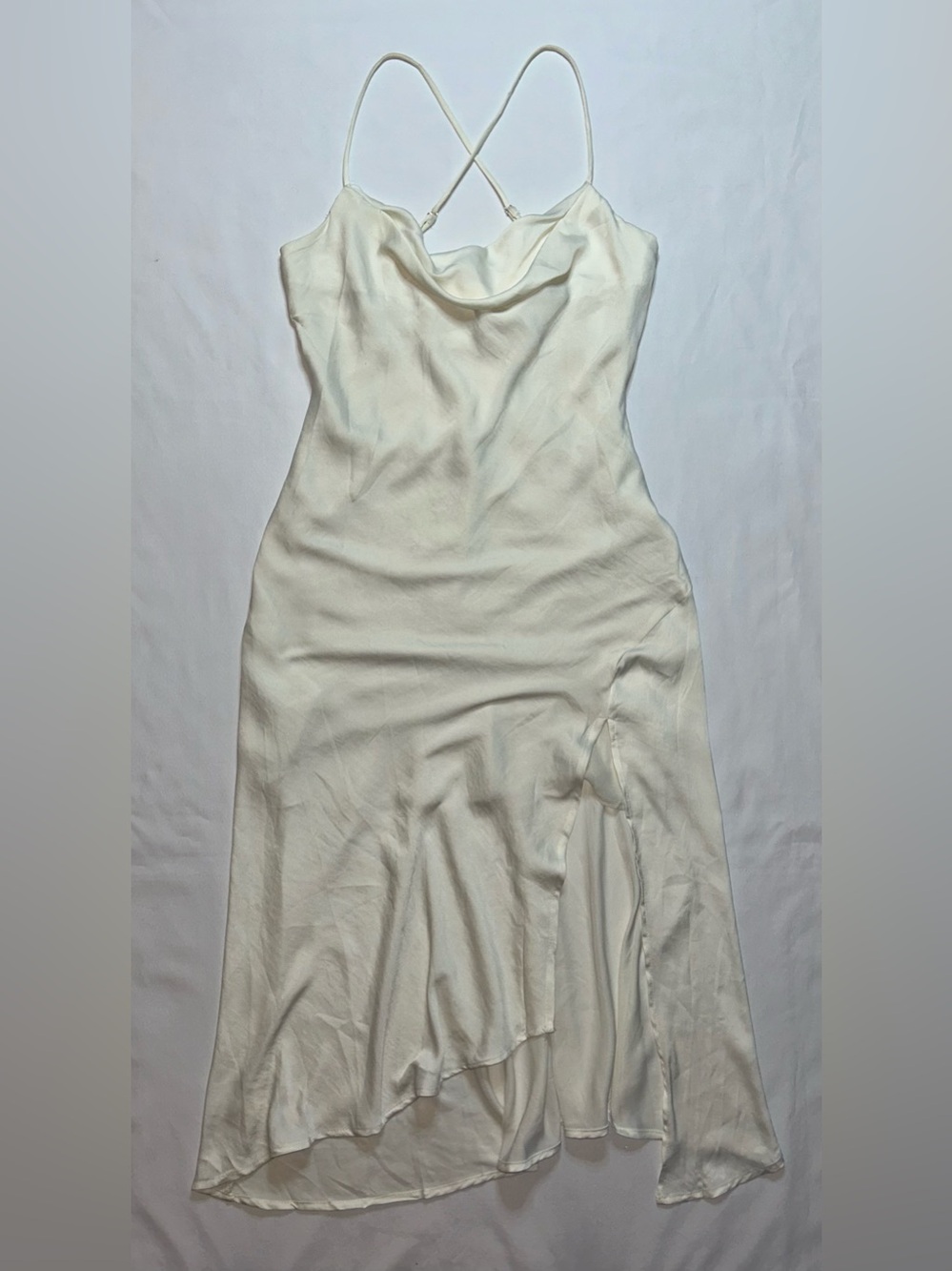 ASTR the Label Gaia Midi Dress Off-White Satin Cowl Neck M Cottagecore Fairycore